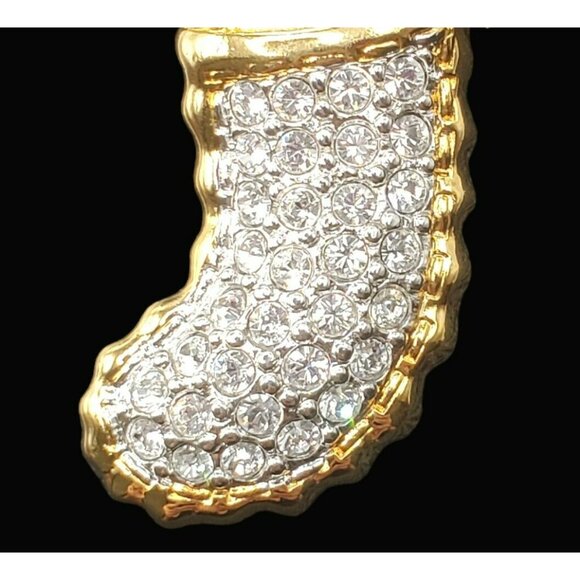 VTG Swarovski Crystal Christmas Stocking Pin Brooch Holiday Gold Tone Gems 1.5" - Picture 10 of 13